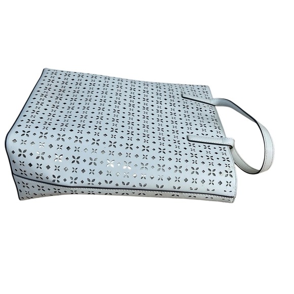 Michael Kors Hayley Floral Perforated Large Tote Bag White Silver Tone hardware - Picture 5 of 15